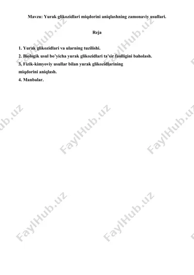 yurak glikozidlari miqdorini aniqlashning zamonaviy usullari. referat 5 bet. — DOC