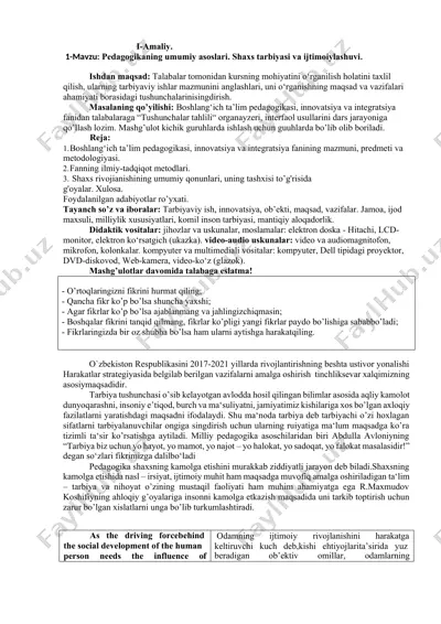 pedagogikaning umumiy asoslari. shaxs tarbiyasi va ijtimoiylashuvi — DOCX