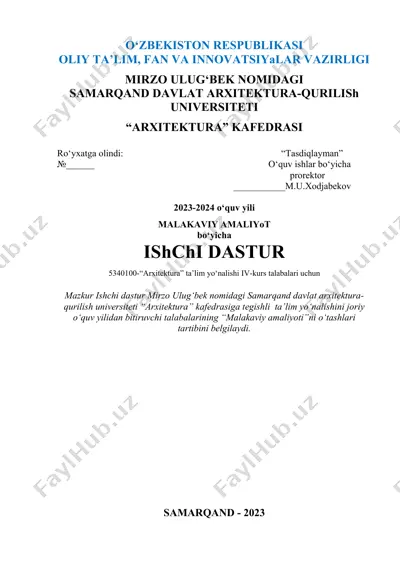 malakaviy amaliyot bo‘yicha ishchi dastur (5340100-“arxitektura” ta’lim yo‘nalishi) — DOCX