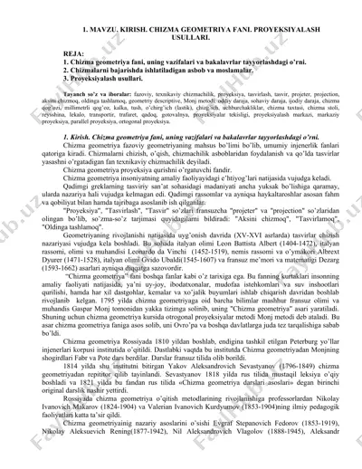 chizma geometriya fani taqdimoti — DOCX