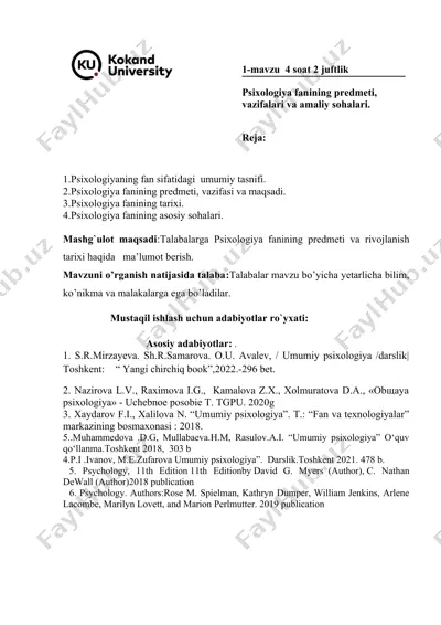 psixologiya fanining umumiy tavsifi va tarixi — DOCX