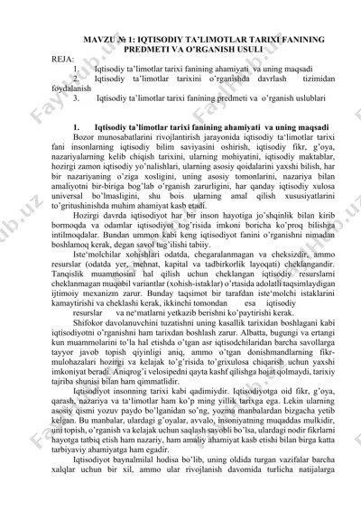 iqtisodiy ta’limotlar tarixi fani va o’rganish metodikasi — DOCX