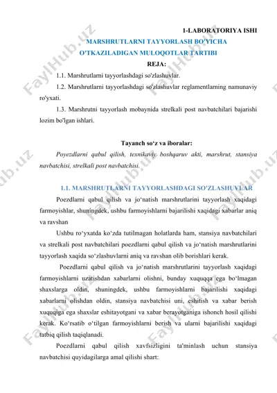marshrutlarni tayyorlash bo‘yicha muloqotlar tartibi (1-laboratoriya ishi) — DOCX