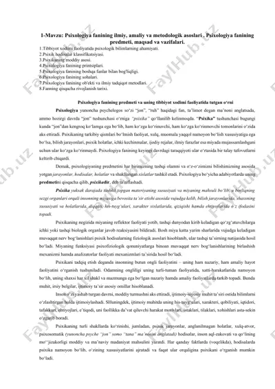 psixologiya fanining ilmiy, amaliy va metodologik asoslari — DOCX