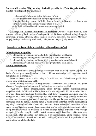 vii asrdan xiv asrning birinchi yarmifacha o’rta osiyoda tarbiya, maktab va pedagogik fikrlar — DOCX