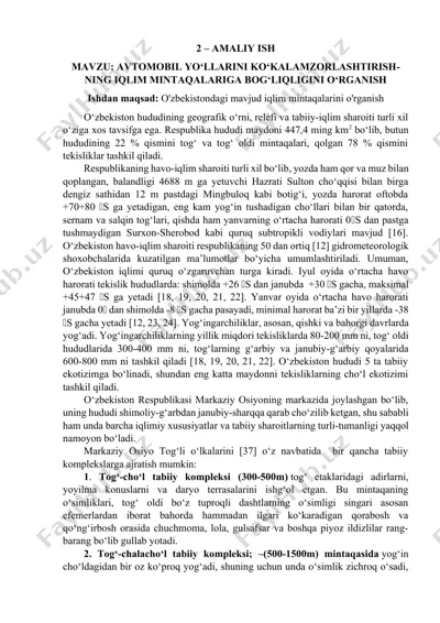avtomobil yo‘llarini ko‘kalamzorlashning iqlim mintaqalariga bog‘liqligini o‘rganish amaliy ishi — DOCX