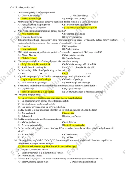 ona tili adabiyot 11-sinf — DOCX