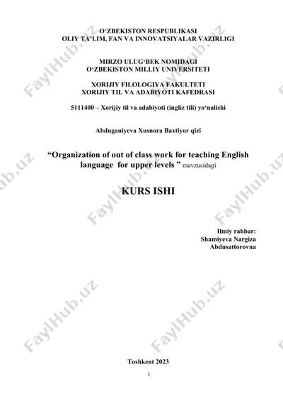 organization of out of class work for teaching english language for upper levels — DOCX