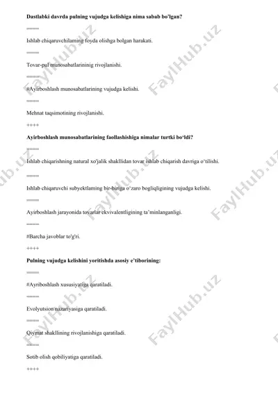 pulning vujudga kelishi va tarixi haqida taqdimot — DOCX