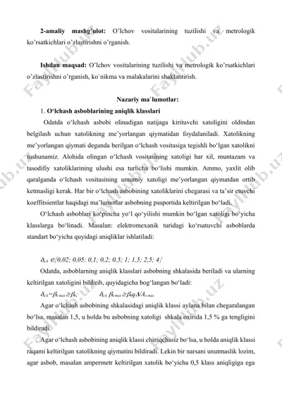 o‘lchov vositalarining tuzilishi va metrologik ko‘rsatkichlari — DOCX