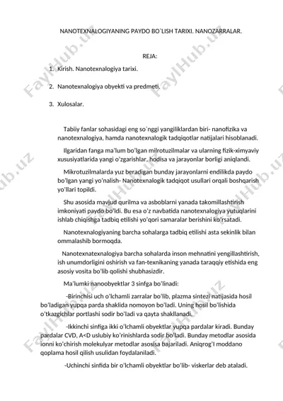 nanotexnalogiya haqida taqdimot — DOCX