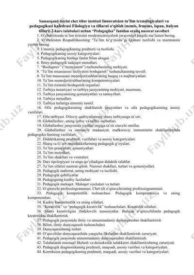 pedagogika fanidan oraliq nazorat savollari — DOCX