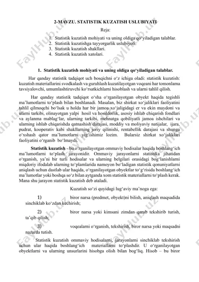 statistik kuzatish uslubiyati — DOCX