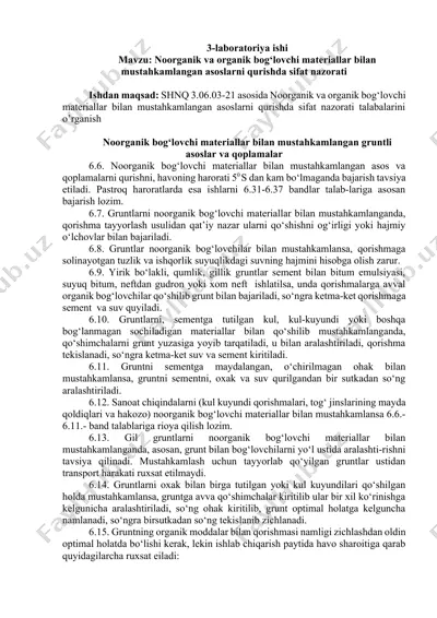 noorganik va organik bog‘lovchi materiallar bilan mustahkamlangan asoslarni qurishda sifat nazorati — DOCX