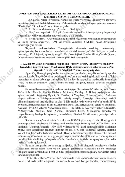 mustaqillikka erishish arafasida o'zbekistondagi ijtimoiy-siyosiy jarayonlar — DOCX