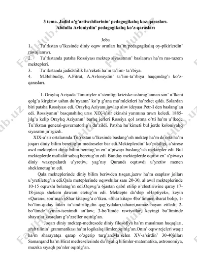 jadid a’g’artiwshilarinin' pedagogikalıq koz-qarasları. abdulla avloniydin’ pedagogikalıq ko’z-qarasları — DOCX