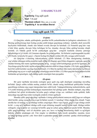 eng aqlli qush: qarg'a haqida taqdimot — DOCX