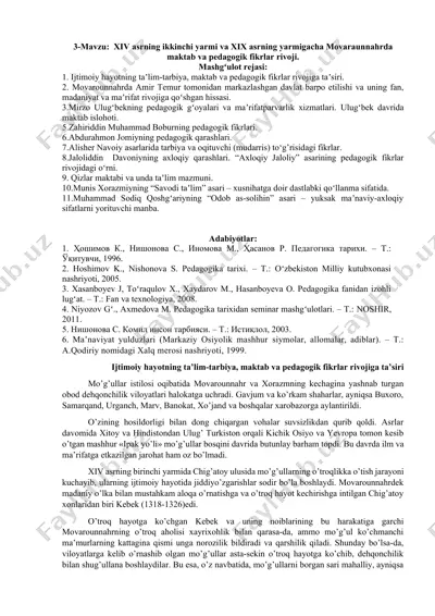 xiv asrning ikkinchi yarmi va xix asrning yarmigacha movaraunnahrda maktab va pedagogik fikrlar rivoji — DOCX