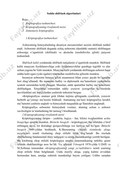 sodda shifrlash algoritmlari — DOCX