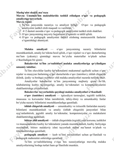 umumta’lim maktablarida tashkil etiladgan o‘quv va pedagogik amaliyotga tayyorlash — DOCX