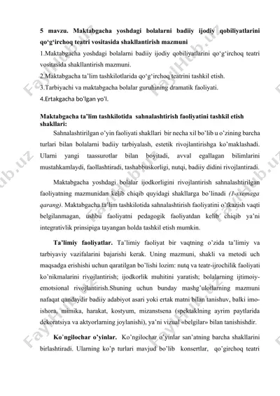 maktabgacha yoshdagi bolalarda qo‘g‘irchoq teatri orqali badiiy ijodiy qobiliyatlarni rivojlantirish — DOCX