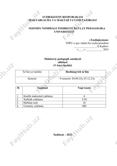 malakaviy pedagogik amaliyoti sillabusi (v-kurs kechki) — DOCX