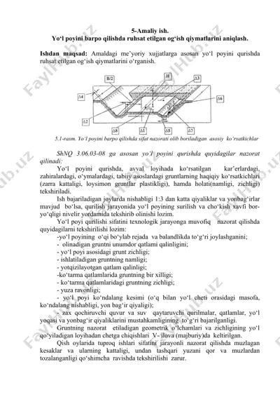 yo‘l poyini barpo qilishda ruhsat etilgan og‘ish qiymatlari va sifat nazorati amaliy ishi — DOCX