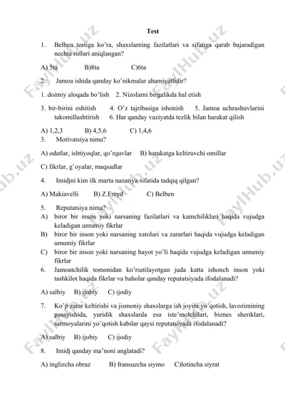 belben testi bo‘yicha taqdimot — DOCX