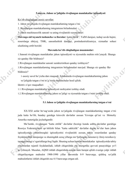 jahon xo’jaligida rivojlangan mamlakatlar iqtisodiyoti — DOCX