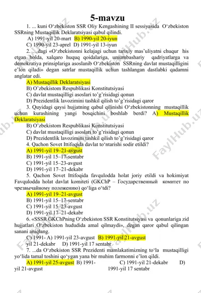 o‘zbekiston mustaqilligi va konstitutsiyasi tarixi haqidagi taqdimot — DOCX