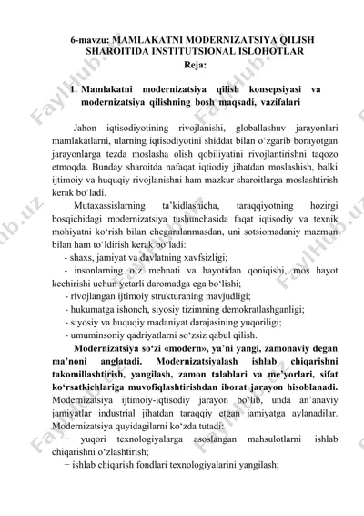 mamlakatni modernizatsiya qilish sharoitida institutsional islohotlar — DOCX