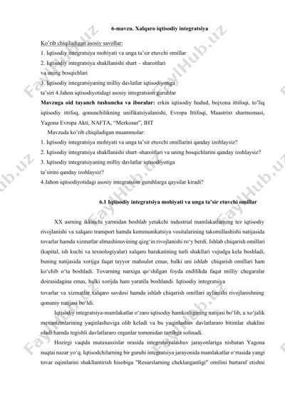 6-mavzu. xalqaro iqtisodiy integratsiya — DOCX
