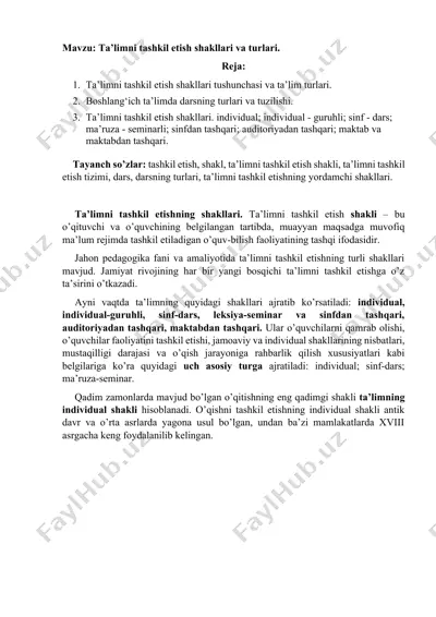 ta’limni tashkil etish shakllari va turlari — DOCX