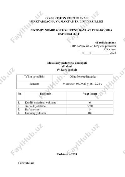 malakaviy pedagogik amaliyoti sillabusi (v-kurs kechki) — DOCX
