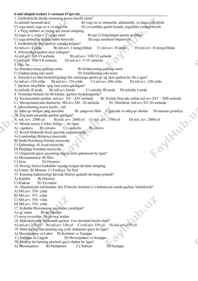 6-sinf chiqish testlari (1-2 variant) — DOCX