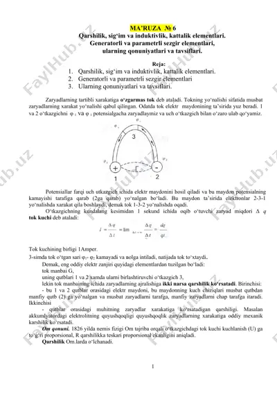 elektr tok zanjirlari va datchiklar haqida taqdimot — DOCX