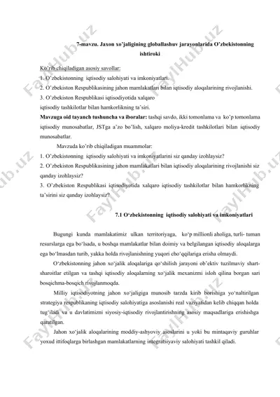 jaxon xo’jaligining globallashuv jarayonlarida o’zbekistonning ishtiroki — DOCX