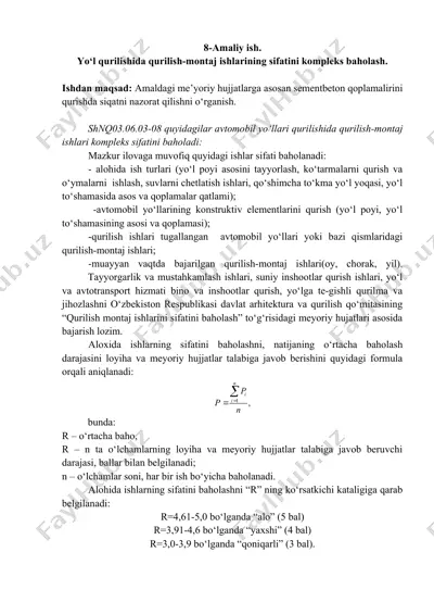 yo‘l qurilishida qurilish-montaj ishlarining sifatini kompleks baholash — DOCX