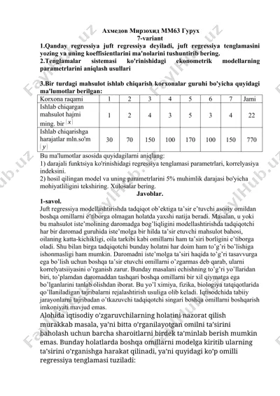 darajali funktsiya ko‘rinishidagi regressiya tenglamasi va uning tahlili — DOCX