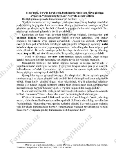 hunarning foydasi — ta’limiy rivoyat va dars ishlanmasi — DOCX