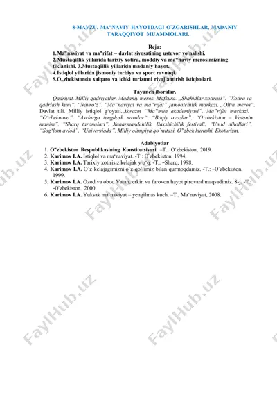 ma'naviy hayotdagi o'zgarishlar va madaniy taraqqiyot muammolari taqdimoti — DOCX