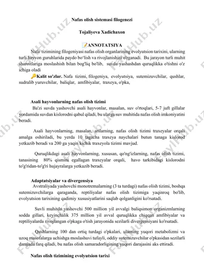 nafas olish sistemasi filogenezi — DOCX