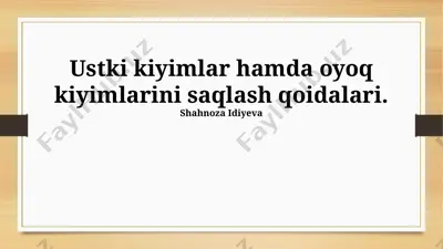 ustki kiyimlar hamda oyoq kiyimlarini saqlash qoidalari — PPTX