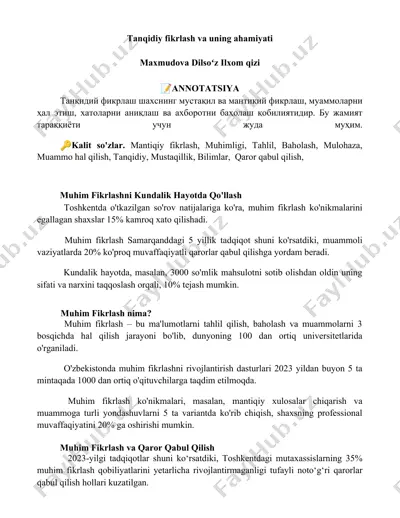 muhim fikrlash — DOCX
