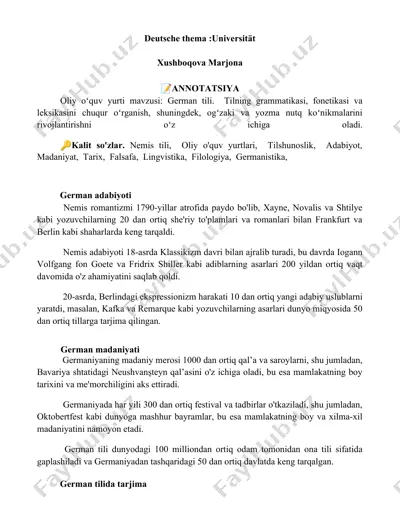 deutsche thema: universität. german tili va uning o‘rganilishi — DOCX