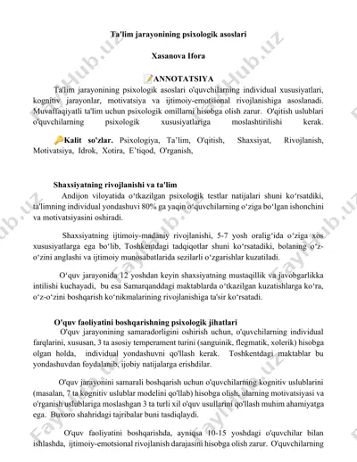 ta'lim jarayonining psixologik asoslari — DOCX