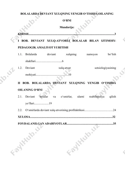 bolalarda deviant xulqning yengib o‘tishda oilaning o‘rni — DOCX