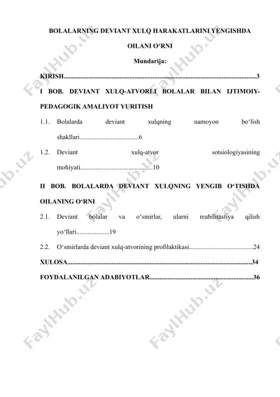 bolalarning deviant xulq harakatlarini yengishda oilani oʻrni — DOCX