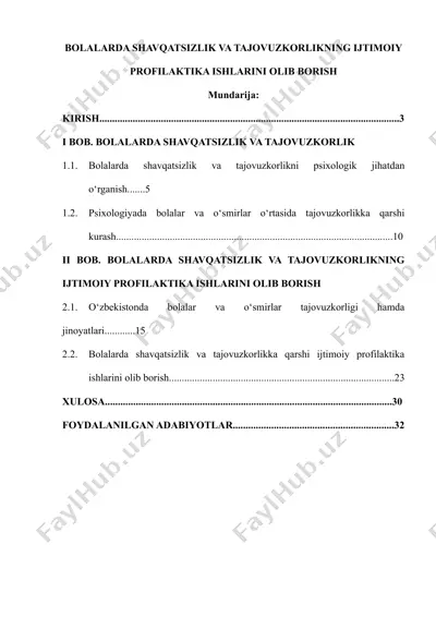bolalarda shafqatsizlik va tajavuzkorlikni oldini olish — DOCX