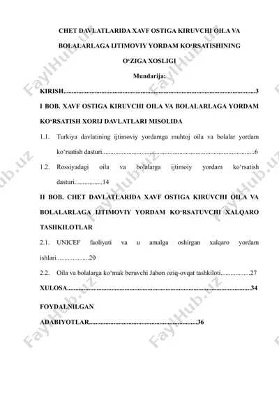 chet davlatlarida xavf ostiga kiruvchi oilalar va bolalarga ijtimoy yordam ko‘rsatish — DOCX